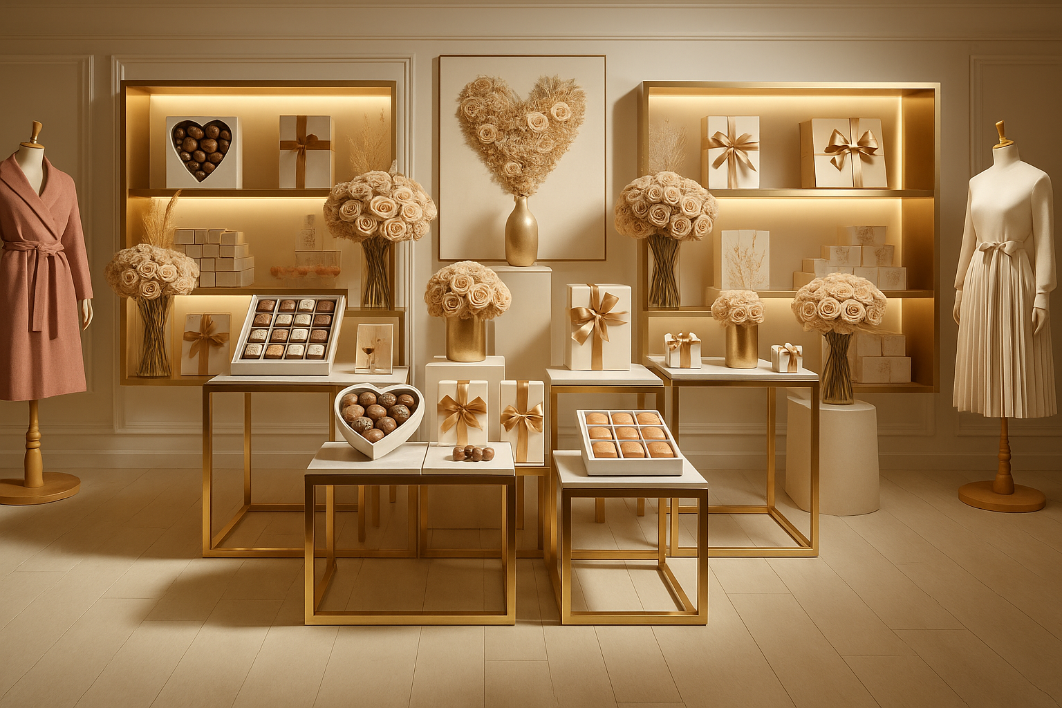 ゴールドテーブルでバレンタイン商品を際立たせる