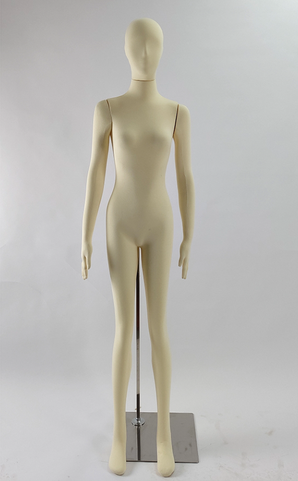 布張り女性マネキン全身正面ビュー|ナチュラルベージュカラー・スタンダードポーズ