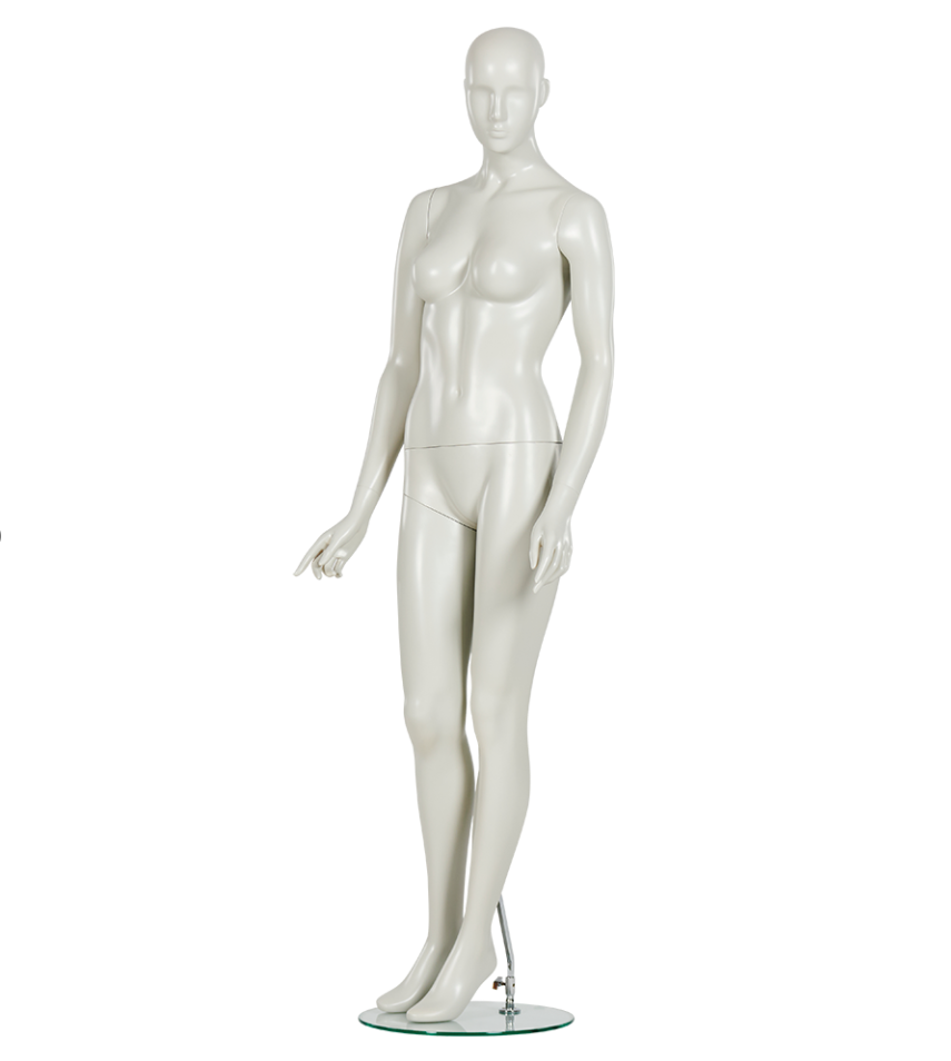 ホワイトカラーの女性マネキン|右斜め前ビュー・ナチュラルスタイル