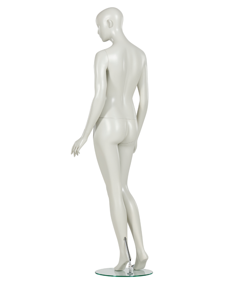 女性マネキンの斜め後ろビュー|ホワイトカラー・ナチュラル展示モデル