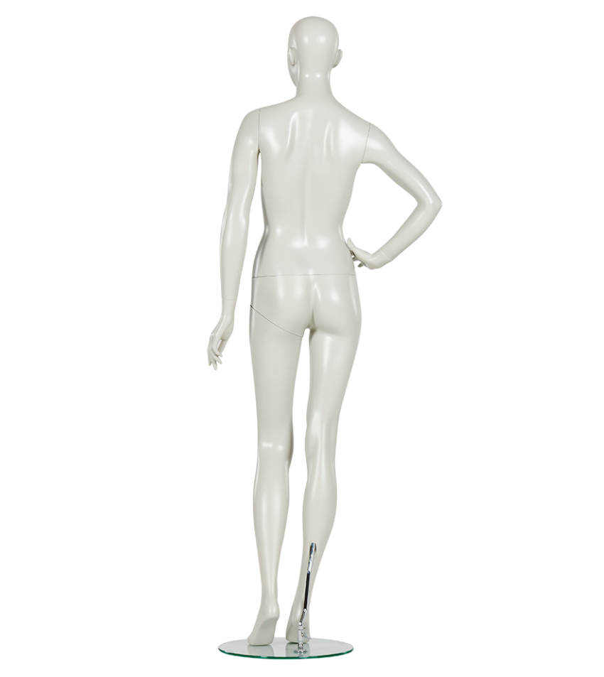 女性マネキン背面ビュー|ホワイトカラー・手を腰に当てたスタンダードポーズ