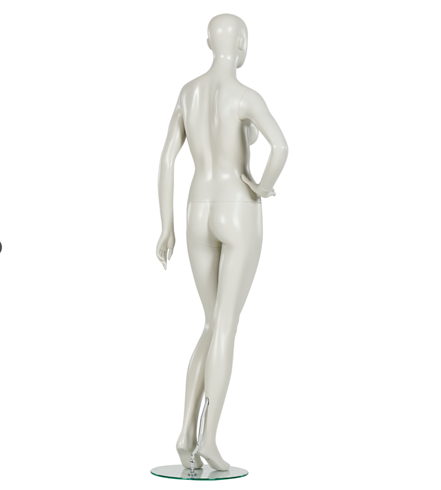 ホワイトカラーの女性マネキン|左斜め後ろビュー・展示用スタンダードモデル