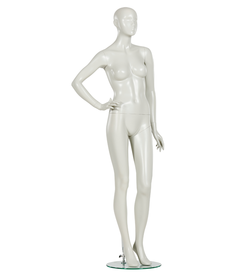 女性マネキンの左斜め前ビュー|ホワイトカラー・スタンダード展示モデル