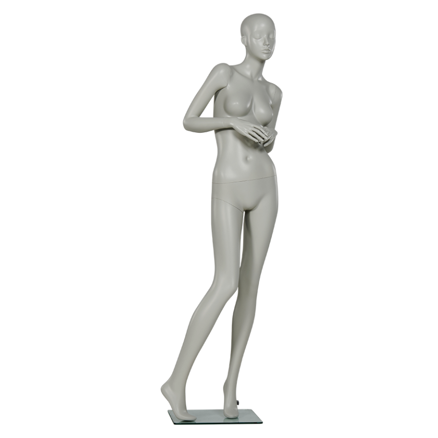 女性マネキンの左斜め前ビュー|ホワイトカラー・柔らかなポージング姿勢