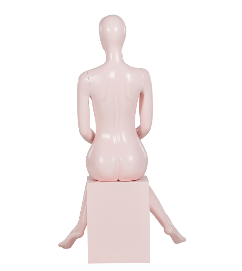 椅子に座った女性マネキン背面ビュー|ピンクベージュカラー・展示用スタンダードモデル
