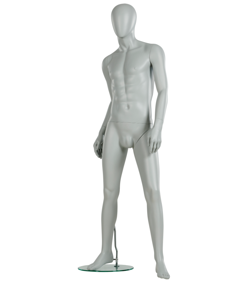 ホワイトグレーカラーの男性マネキン|右斜め前ビュー・スタンダードモデル