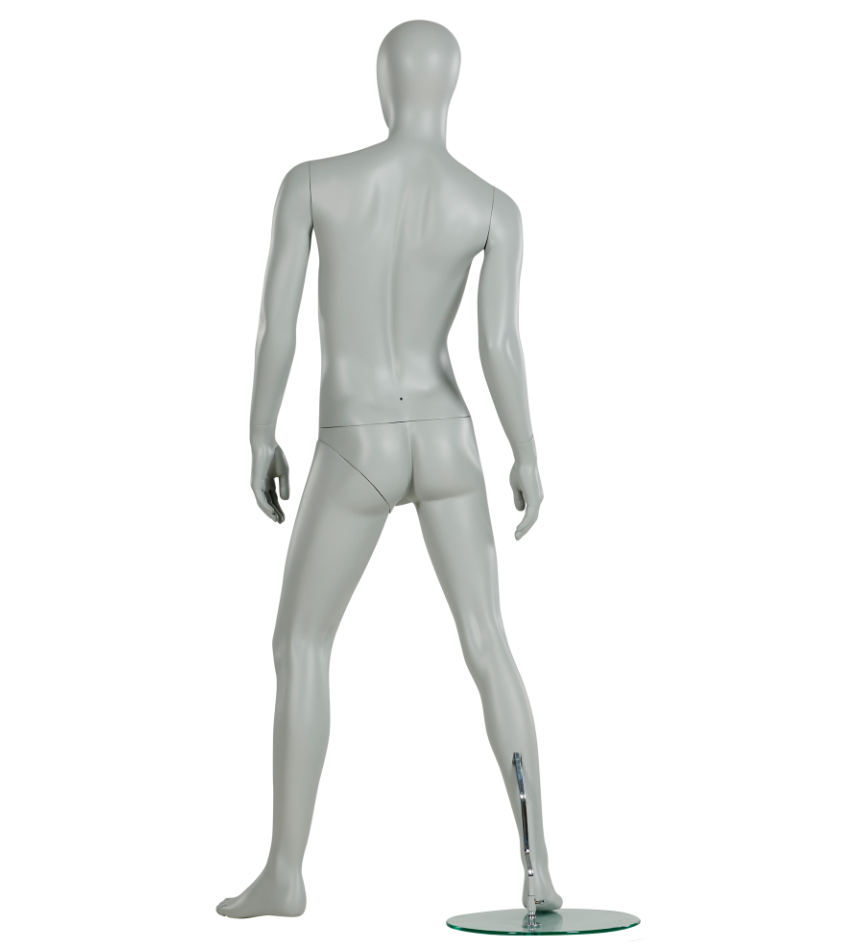 男性マネキン背面ビュー|ホワイトグレーカラー・スタンダードポーズ