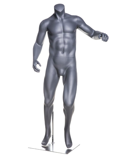 動きを表現した男性マネキン|ランニングポーズの斜め前ビュー