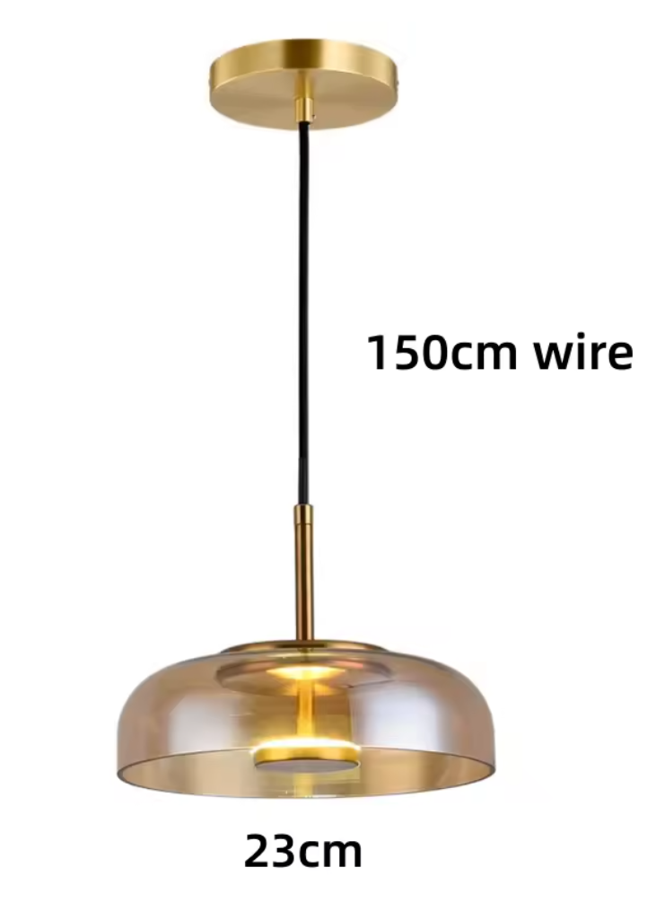 ゴールドシリンダー型ペンダントライトの高さ寸法図|シンプルな1灯吊り下げ照明デザイン