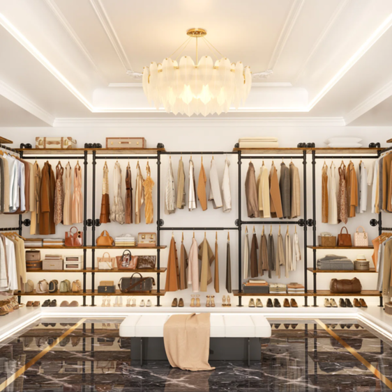 店舗用 ウォールマウント クローゼットシステム(5連・木製棚付き)2612