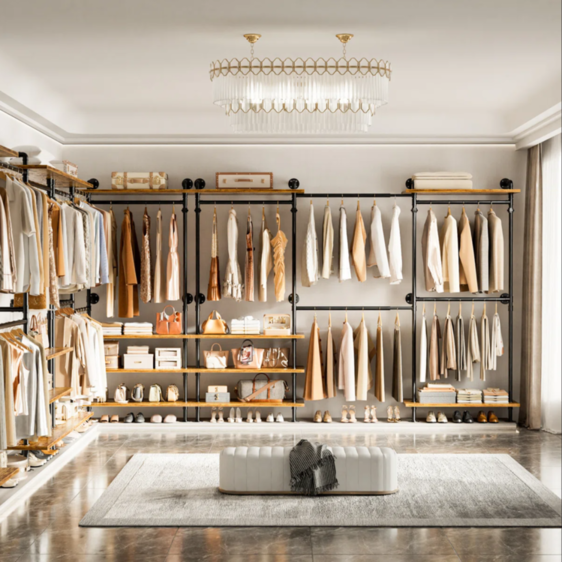 店舗用 ウォールマウント クローゼットシステム(5連・木製棚付き)2612