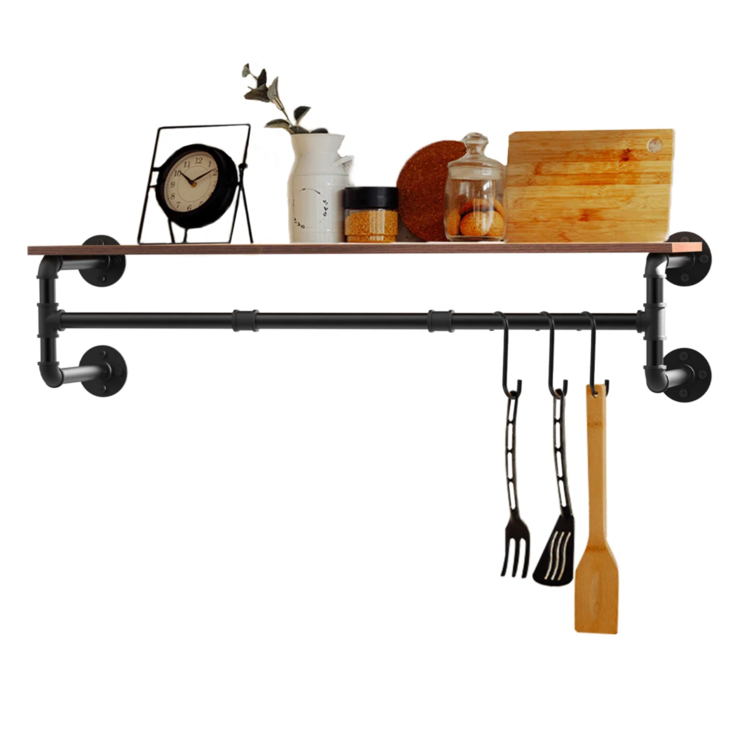 店舗用 ウォールマウント ハンガーラック(木製棚付き)2628