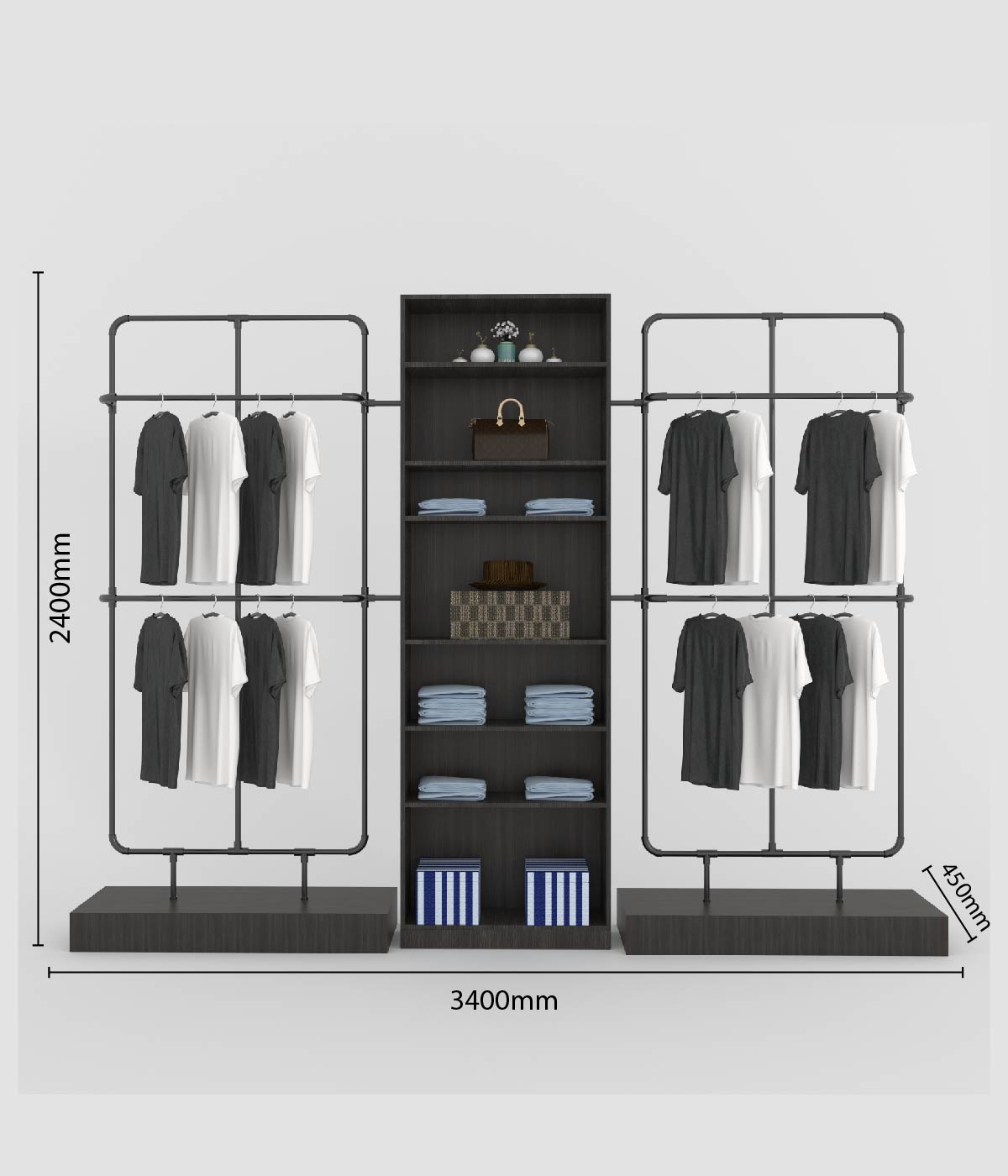 モダンなマルチ機能付きアパレルラック - ブティック、メゾン、アパレルショップに最適