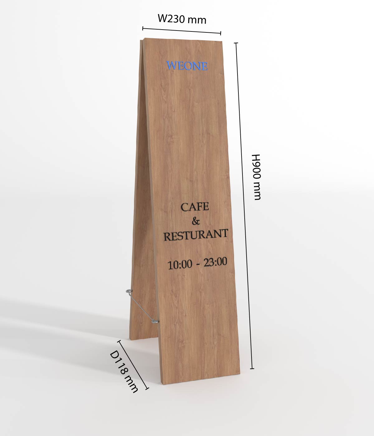 カフェ&レストラン用木製スタンド看板 - 営業時間表示付き、屋内外に最適