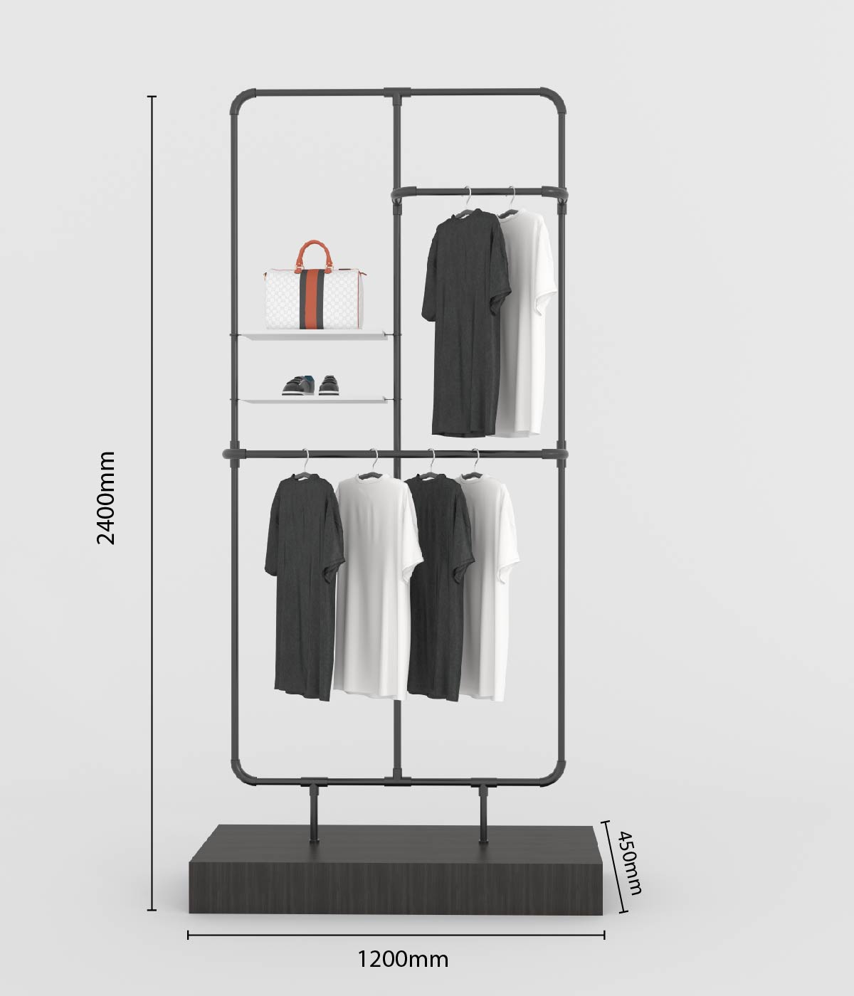 モダンなマルチ機能付きアパレルラック - ブティック、メゾン、アパレルショップに最適