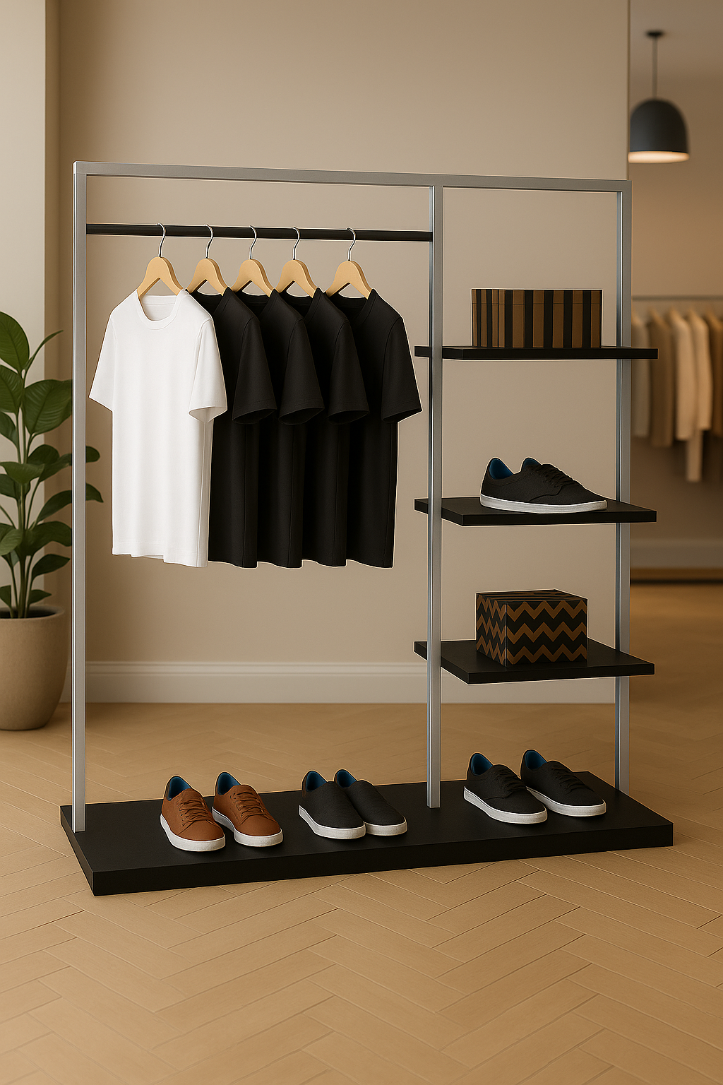 店舗用 ディスプレイハンガーラック 103(棚付き)