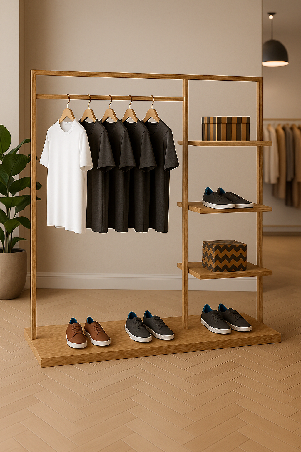 店舗用 ディスプレイハンガーラック 103(棚付き)