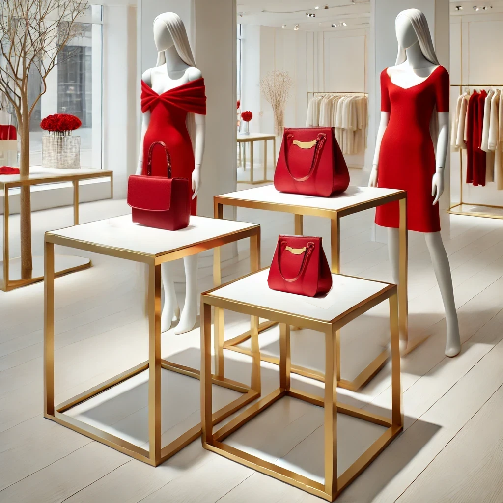 ミニマルデザインのモダンな金属フレームテーブル - ブティック、メゾン、商業スペースに最適