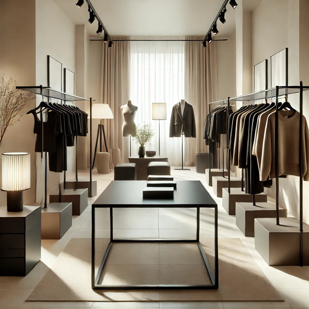 ミニマルデザインのモダンな金属フレームテーブル - ブティック、メゾン、商業スペースに最適