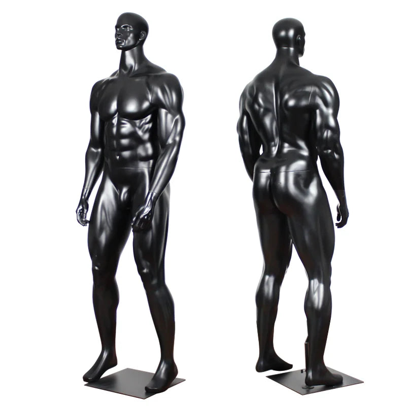 筋肉造形の男性マネキン2体展示例|ブラックマッスルタイプ