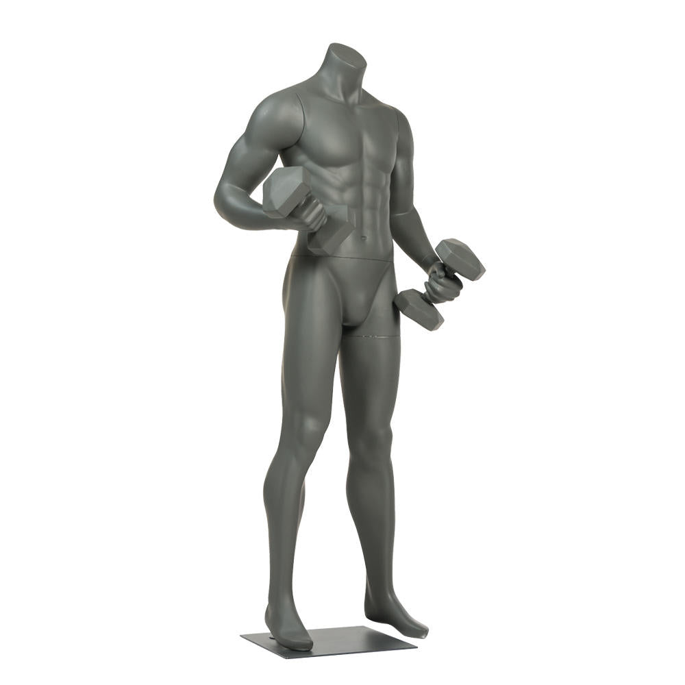 男性フィットネスマネキンのダンベルポーズ|斜め後ろビュー