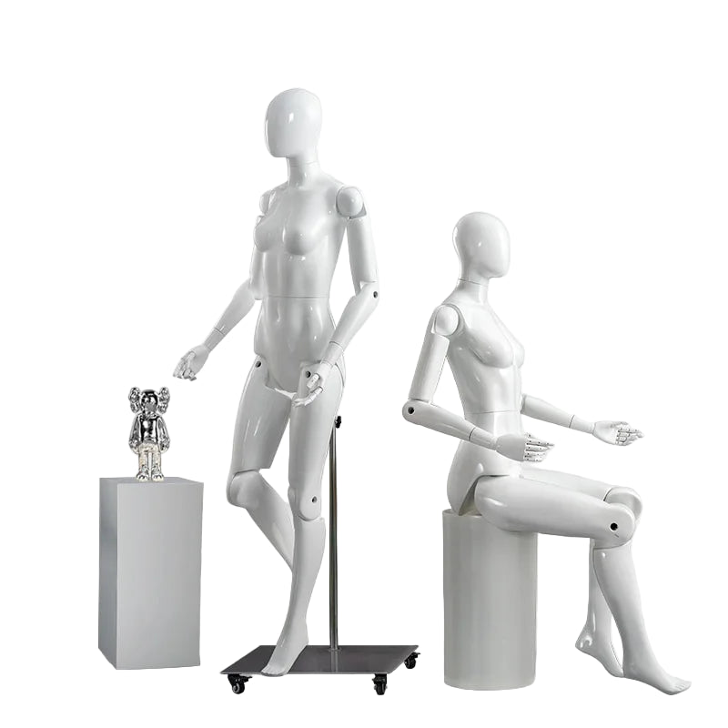 椅子に座った男性マネキン全身正面ビュー|ホワイトカラー・可動式関節モデル