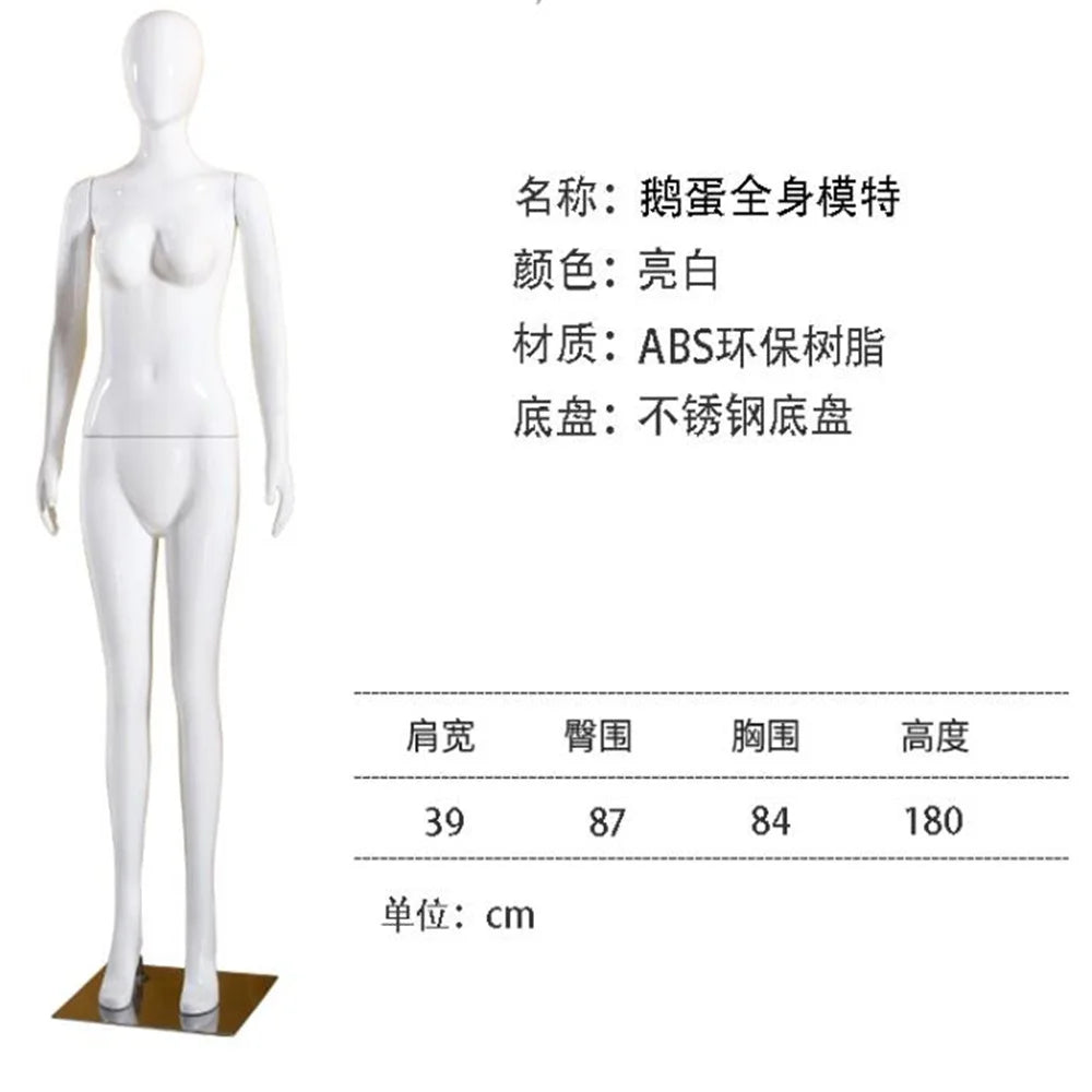 ホワイトカラーの女性マネキン全身正面ビュー|屋内展示シーン・スタンダードポーズ・高さ180cm