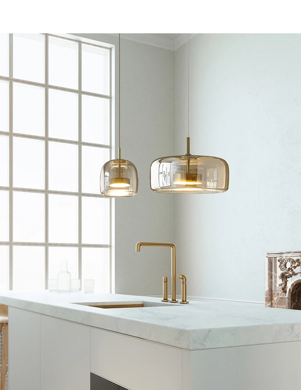 ガラスシェードの北欧風ペンダントライト 3607