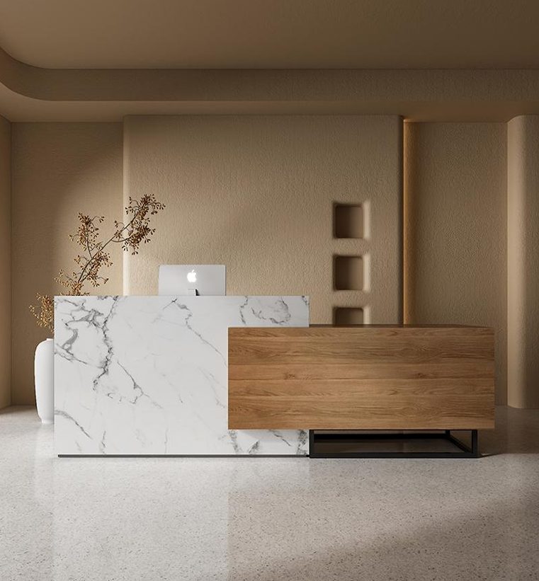 大理石&木製の受付カウンター | ナチュラル&モダン