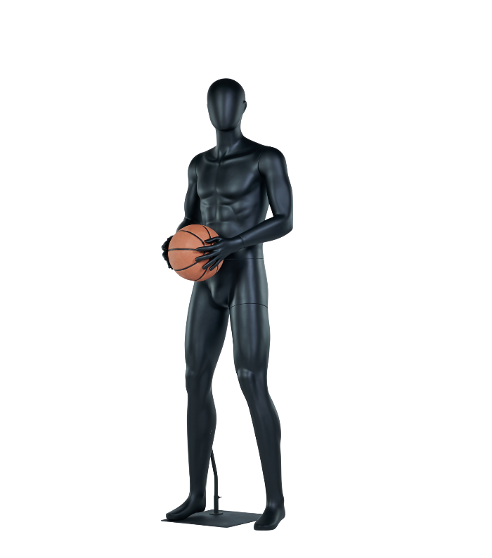 ブラックカラーの男性スポーツマネキン|バスケットボールポーズ・斜め前ビュー