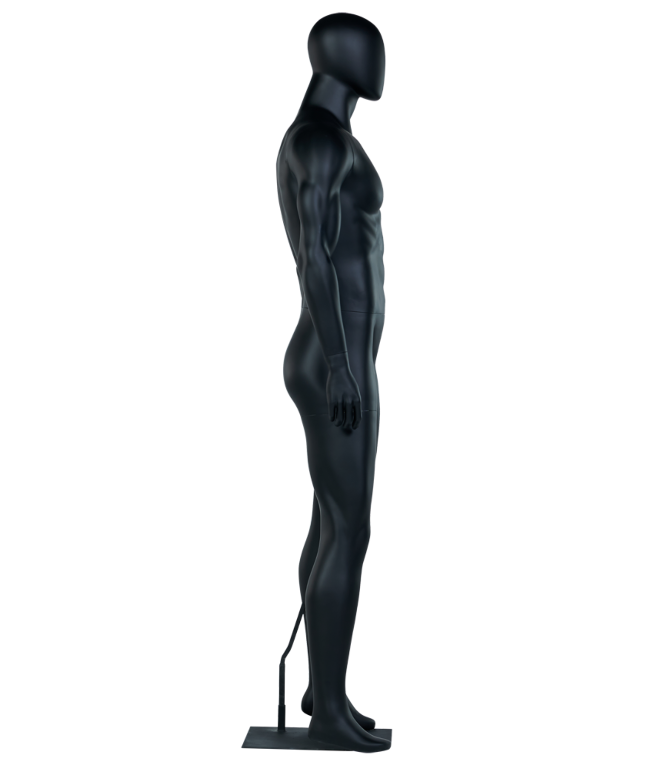 ブラック男性マネキンの斜め左後ろビュー|展示用スタンダードポーズ