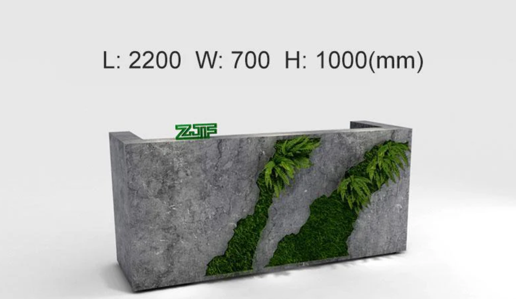 ナチュラルデザインのレセプションデスク | 緑のアクセント付き受付カウンター