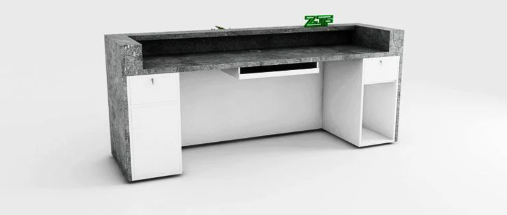 ナチュラルデザインのレセプションデスク | 緑のアクセント付き受付カウンター