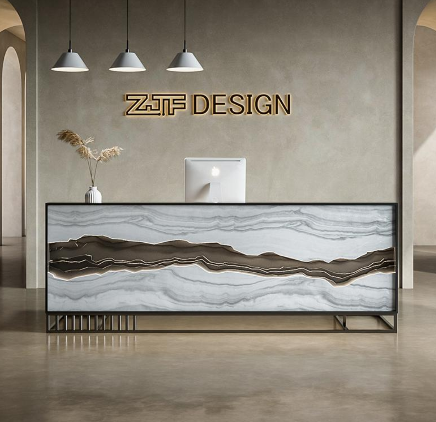 ユニークな大理石レセプションデスク | モダンなオフィス受付