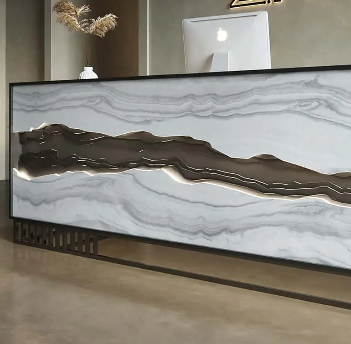 ユニークな大理石レセプションデスク | モダンなオフィス受付