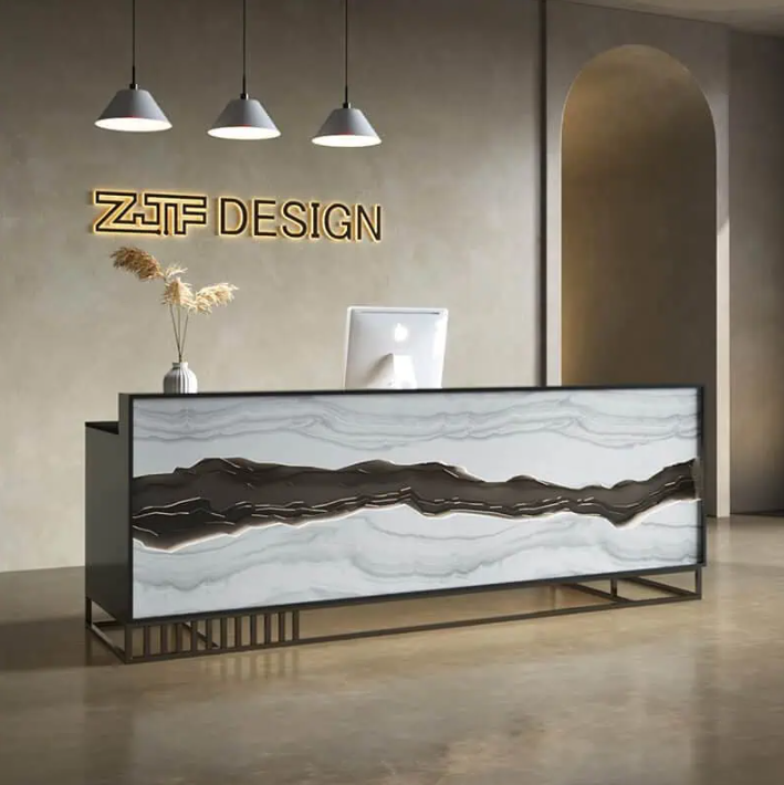 ユニークな大理石レセプションデスク | モダンなオフィス受付