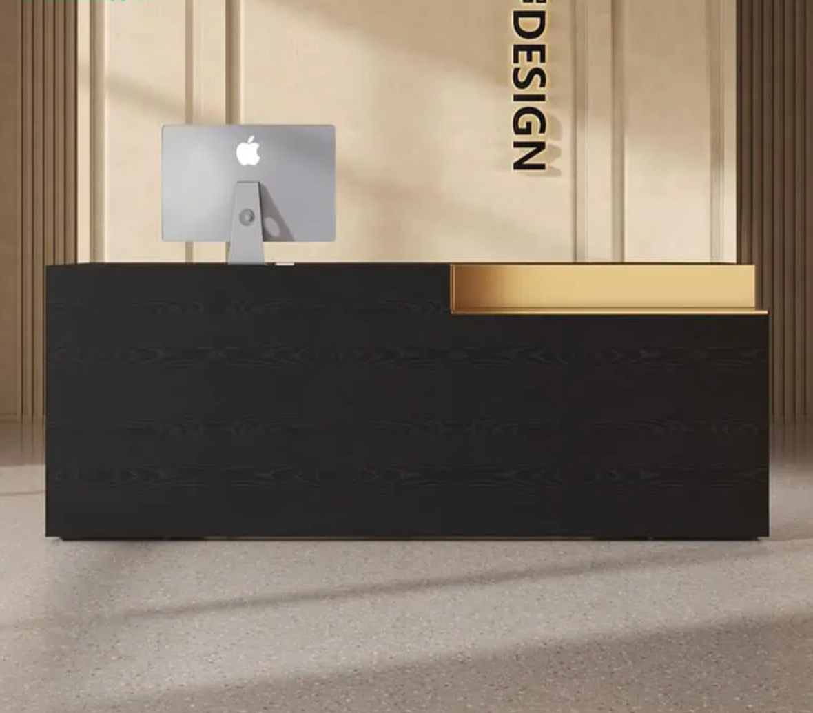 ブラック&ゴールドの高級受付デスク | モダンなデザイン