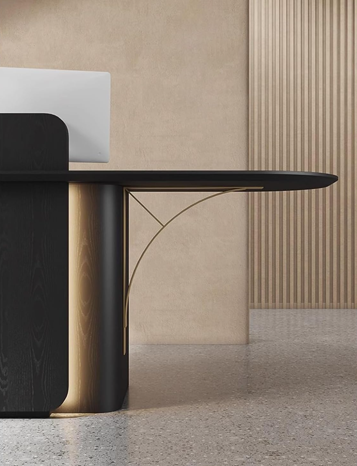 ラグジュアリーな受付デスク | ブラックウッド&ゴールドディテール