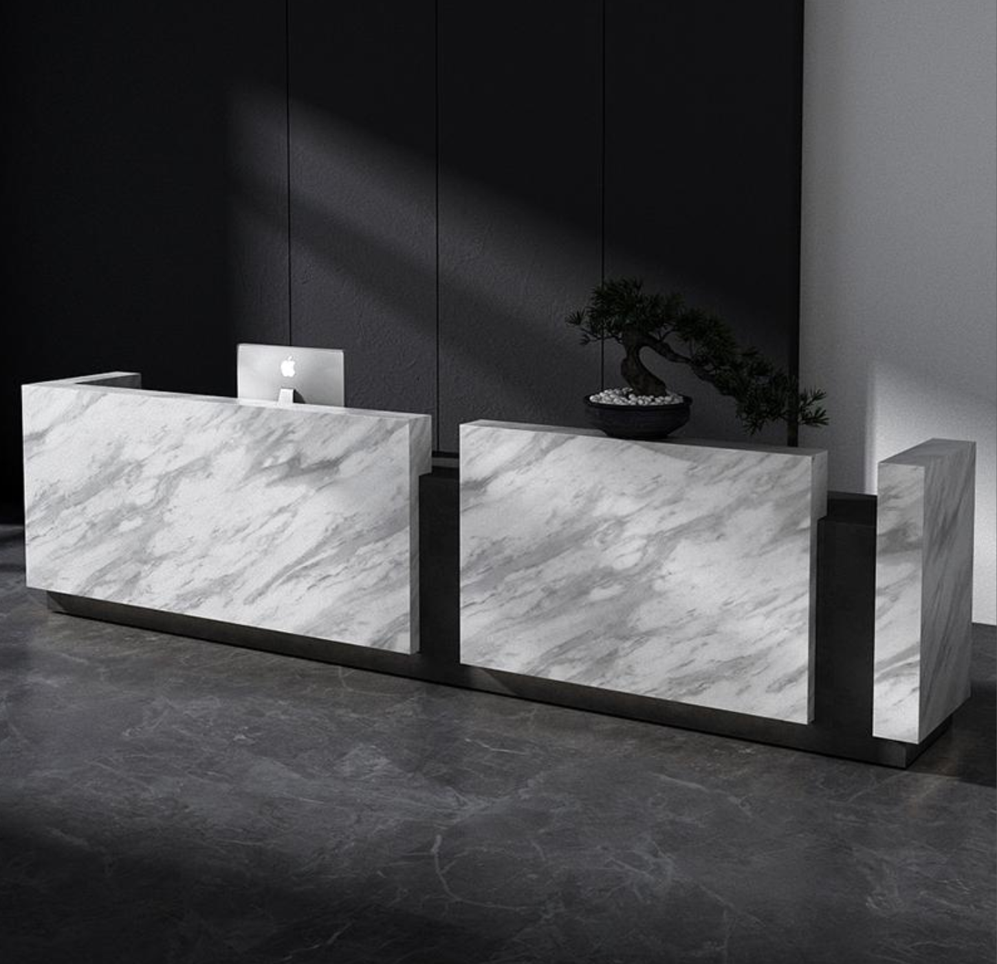 高級感のある大理石受付カウンター | モダンなレセプションデスク