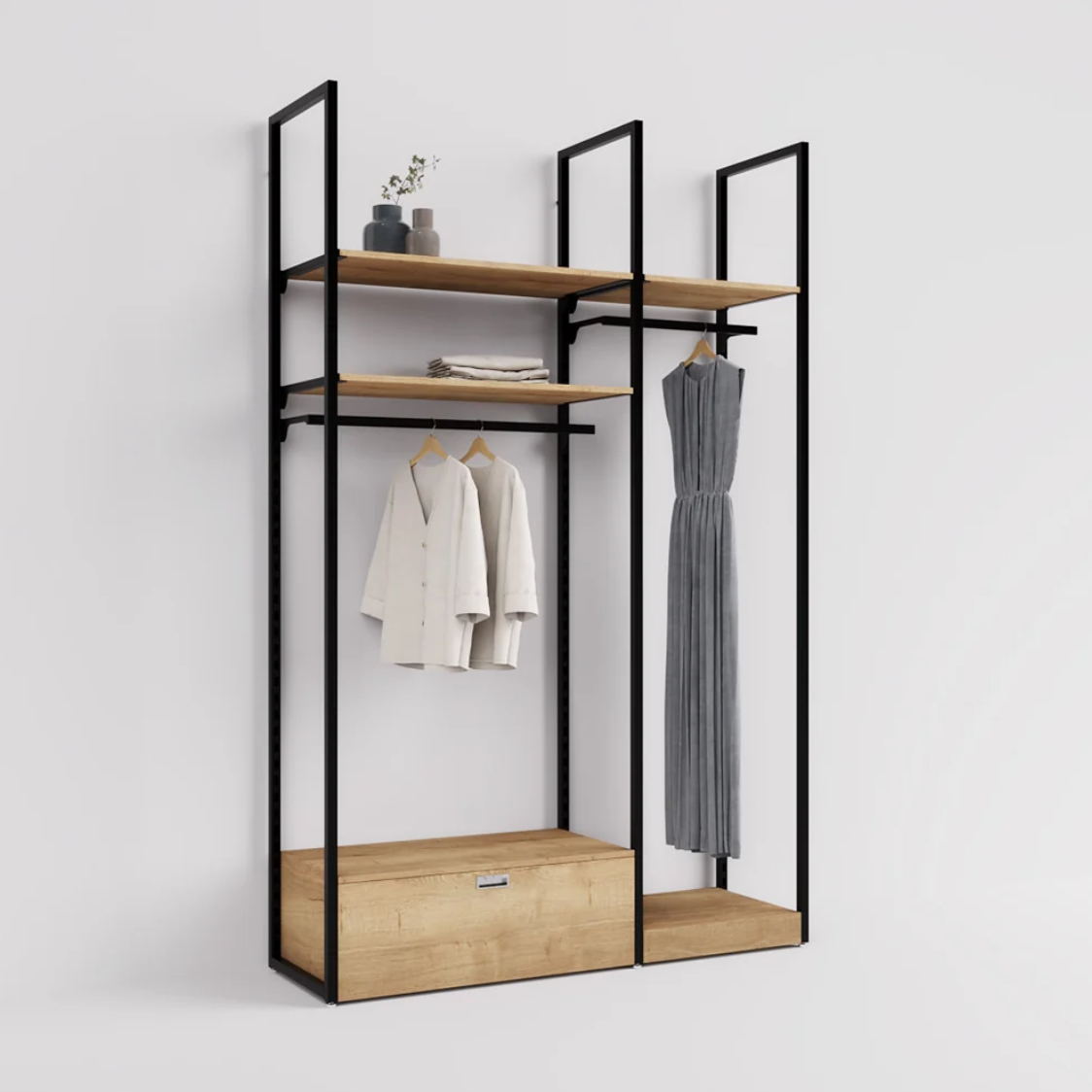 NEST シェルフ付きハンガーラック 2連 W1600mm