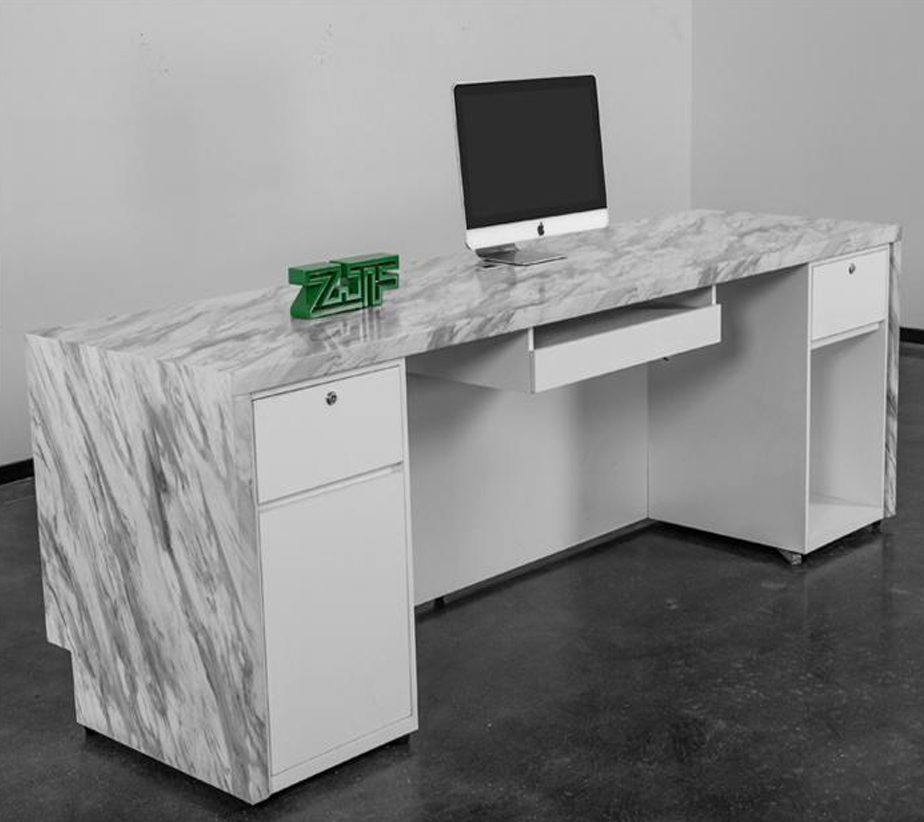 大理石デザインの受付カウンター | LED間接照明付きフロントデスク