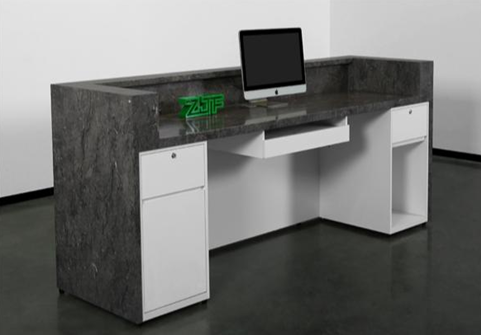 ナチュラルデザインのレセプションデスク | 緑のアクセント付き受付カウンター