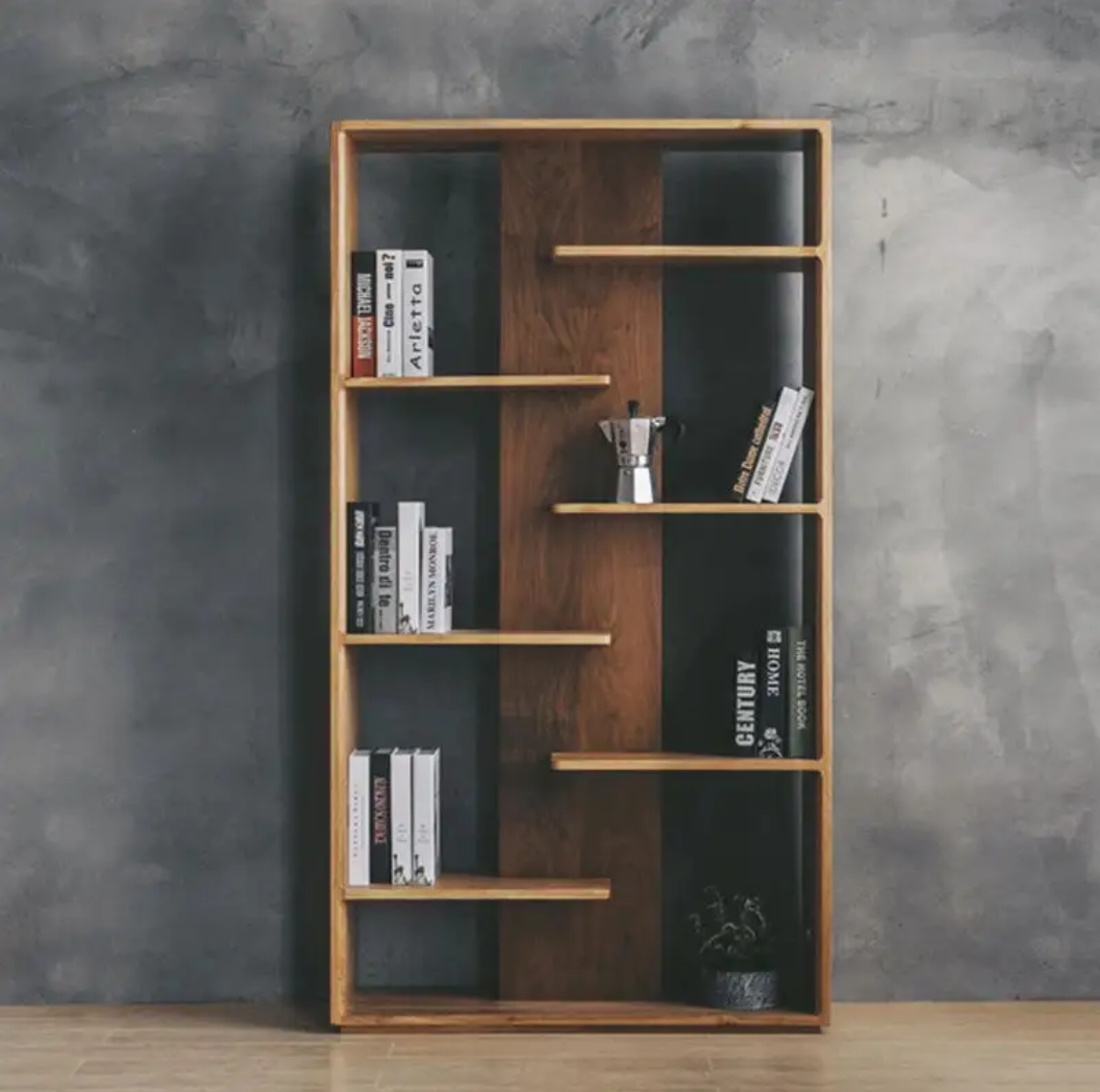 多層デザインのモダンなディスプレイスタンド - 金属フレームと木製棚付き、ブティック、メゾン、ショップに最適