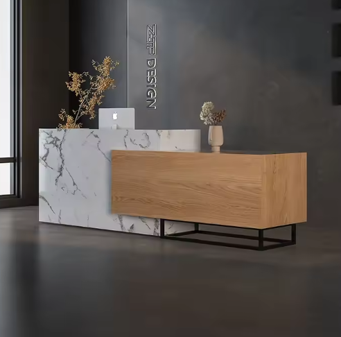 大理石&木製の受付カウンター | ナチュラル&モダン