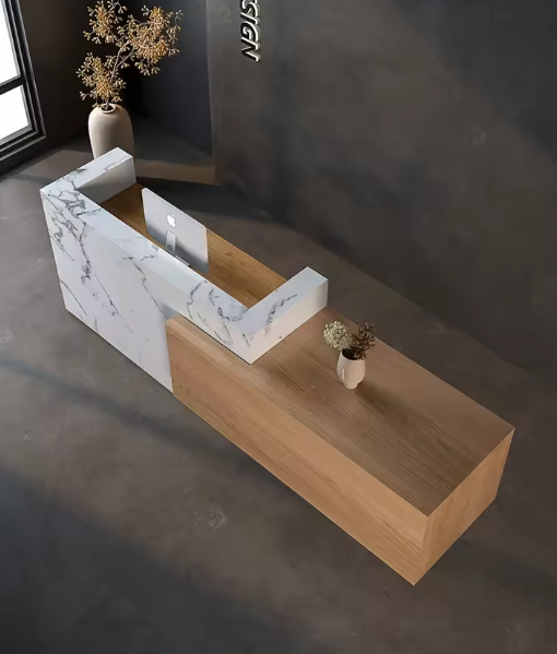 大理石&木製の受付カウンター | ナチュラル&モダン