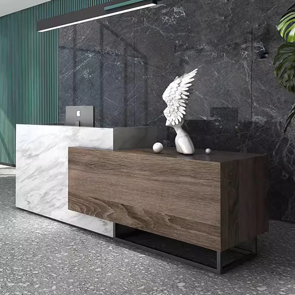 大理石と木材の組み合わせ | モダンな受付カウンター