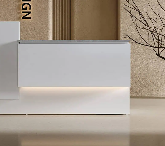 エレガントな白いレセプションカウンター | オフィス&ホテル向け