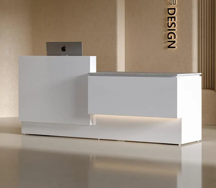 エレガントな白いレセプションカウンター | オフィス&ホテル向け
