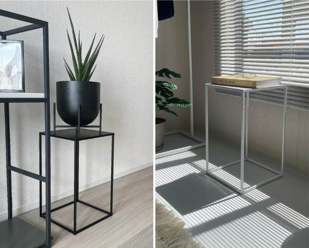 ミニマルデザインのモダンな金属フレームテーブル - ブティック、メゾン、商業スペースに最適