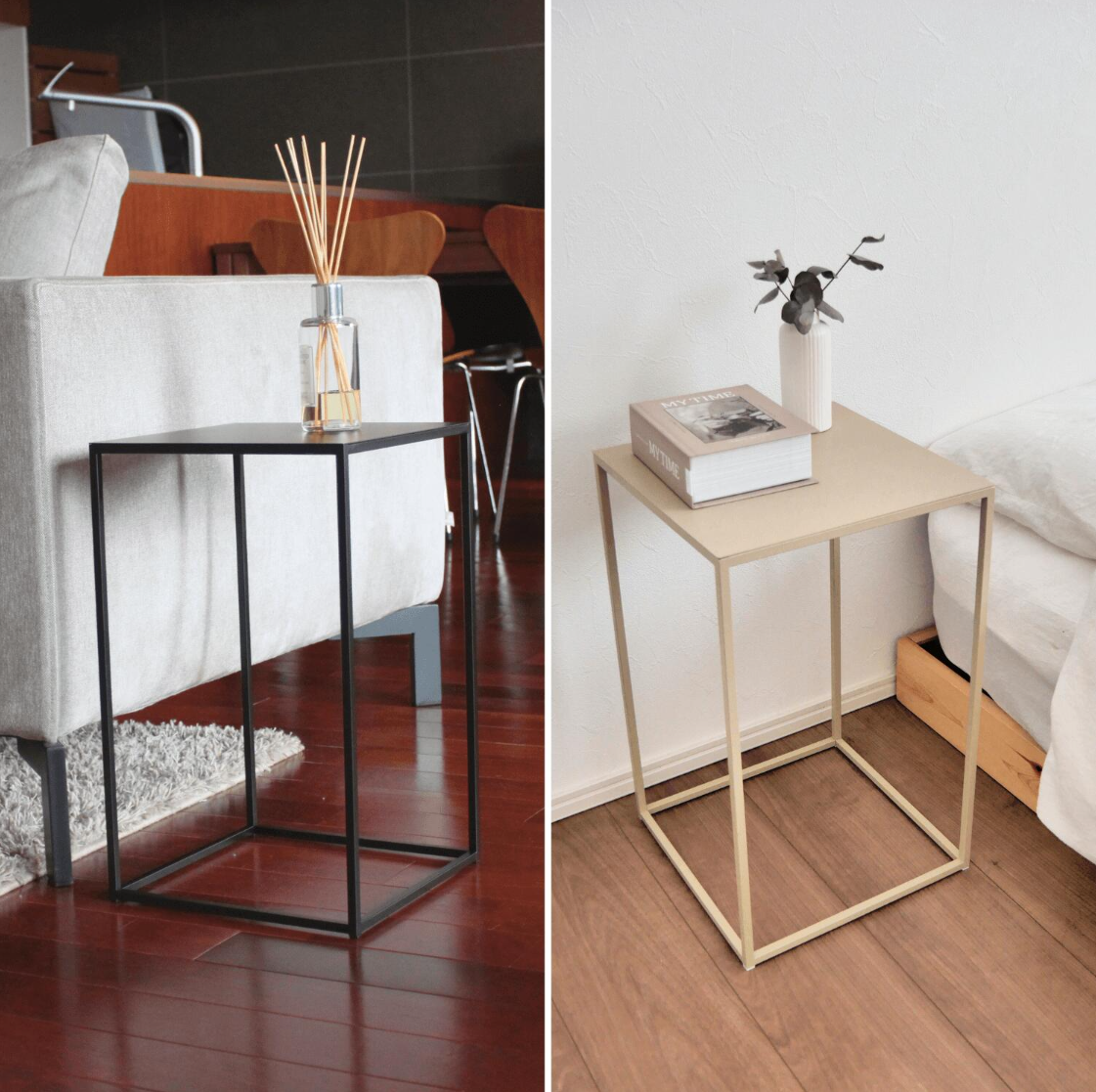 ミニマルデザインのモダンな金属フレームテーブル - ブティック、メゾン、商業スペースに最適